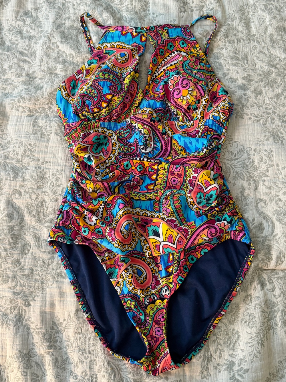 Ellen Tracy Paisley One Piece Swimsuit Size 8 Bright Multicolor